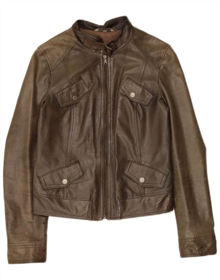 Vintage Damen Lederjacke IT 42 Medium Khaki Leder