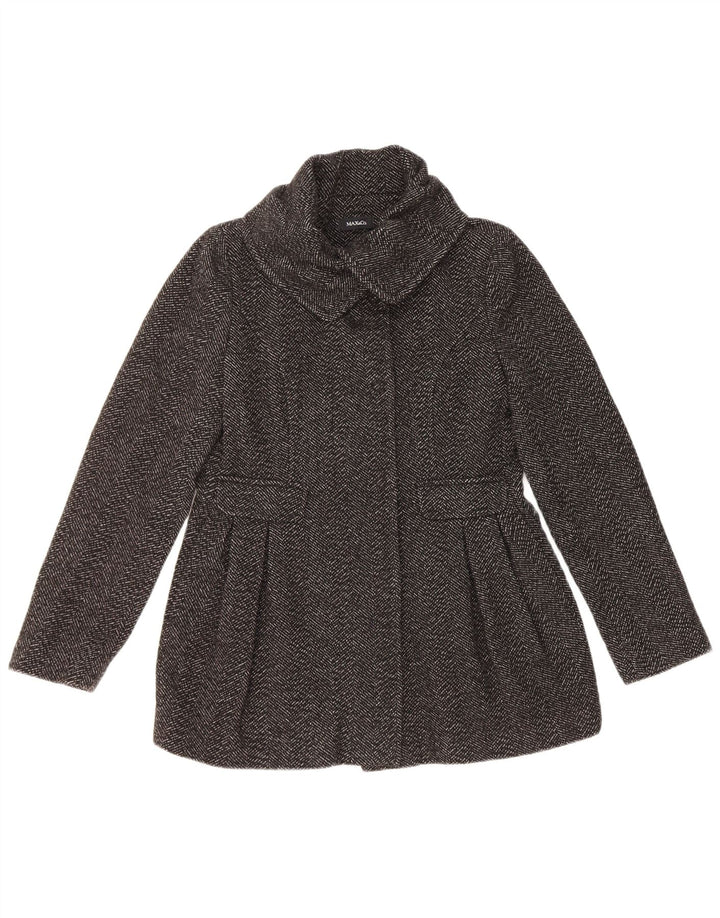 Max & Co. Damen Pea Coat UK 8 Small Schwarze Wolle mit Fischgrätenmuster