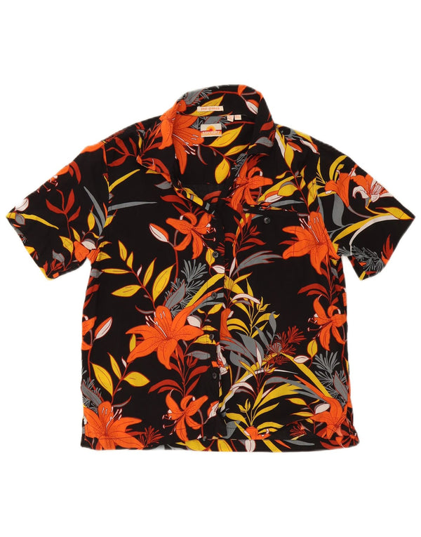 Superdry Damen Kurzarmhemd UK 10 Small Schwarz geblümt Hawaiianisch