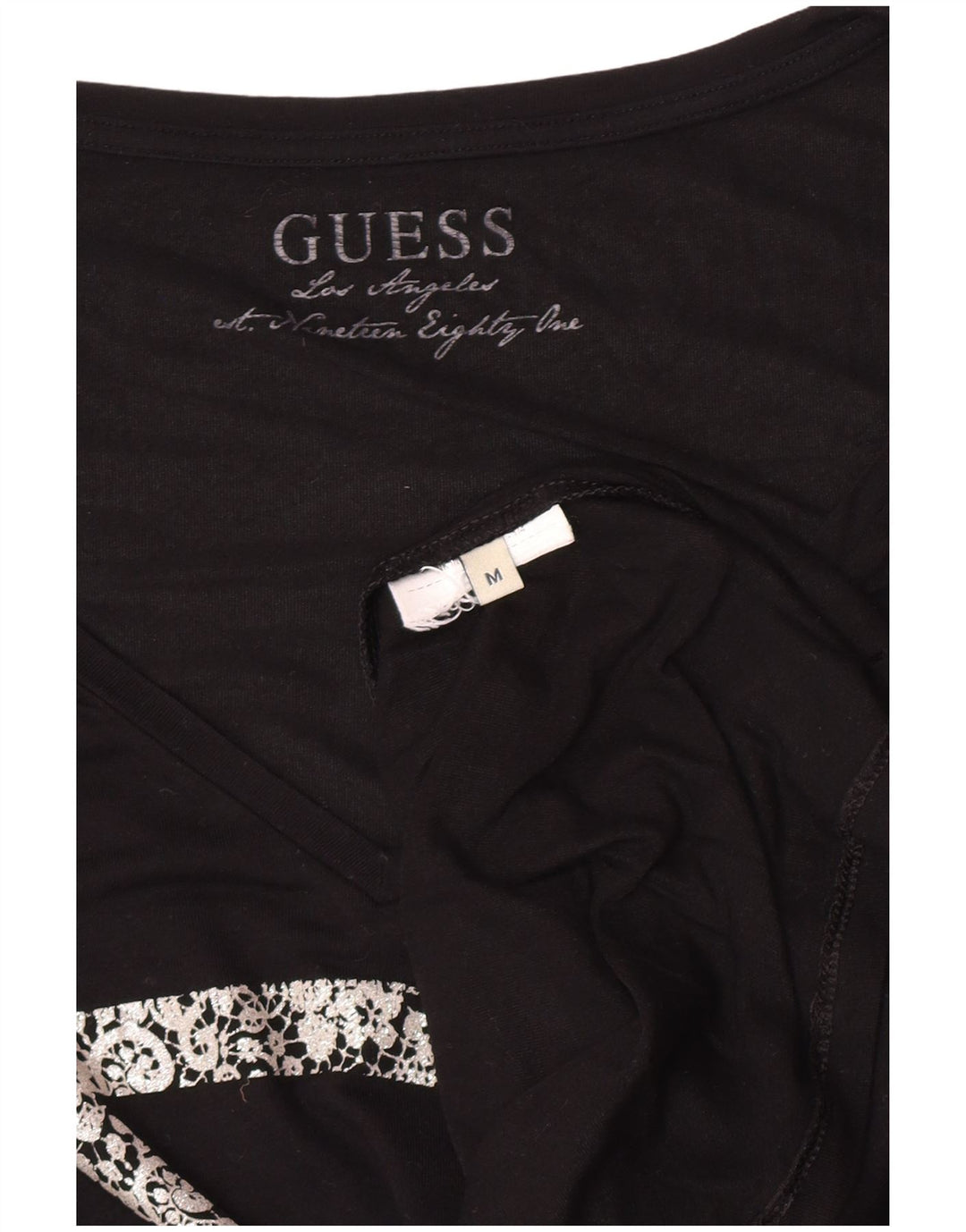 Guess Damen Graphic Top Langarm UK 12 Medium Schwarz