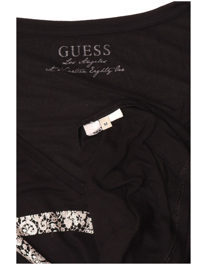 Guess Damen Graphic Top Langarm UK 12 Medium Schwarz