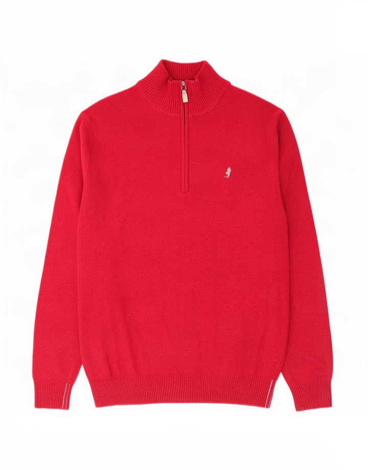 Marlboro Classics Herren-Pullover mit Reißverschluss am Hals, große rote Wolle