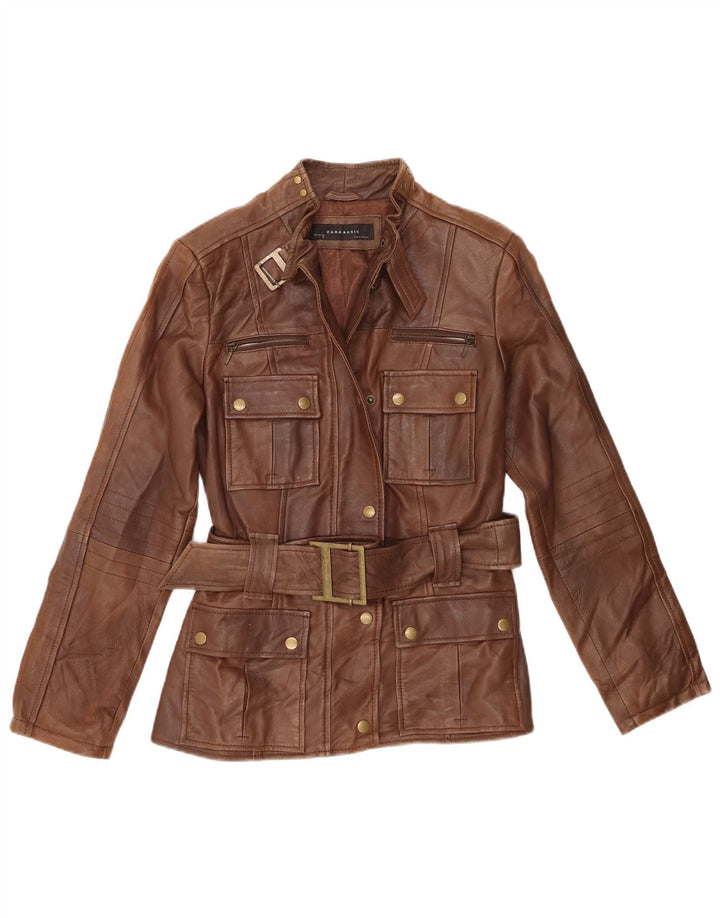 Zara Damen Lederjacke UK 14 Großes braunes Leder