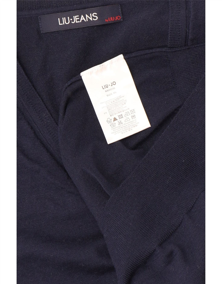 LIU JO Damen Pullover mit V-Ausschnitt UK 18 XL Marineblaue Wolle