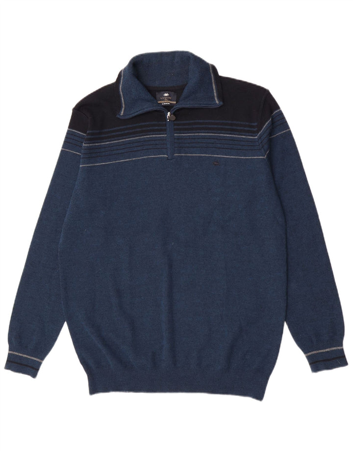Il Granchio Herren-Pullover mit Reißverschluss am Hals, mittlere marineblaue Colourblock-Wolle