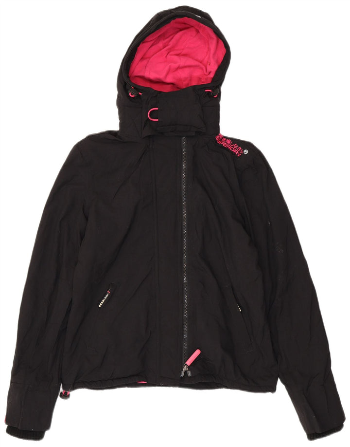 SUPERDRY Damen Windcheater Kapuzen-Windjacke UK 14 Medium Schwarz