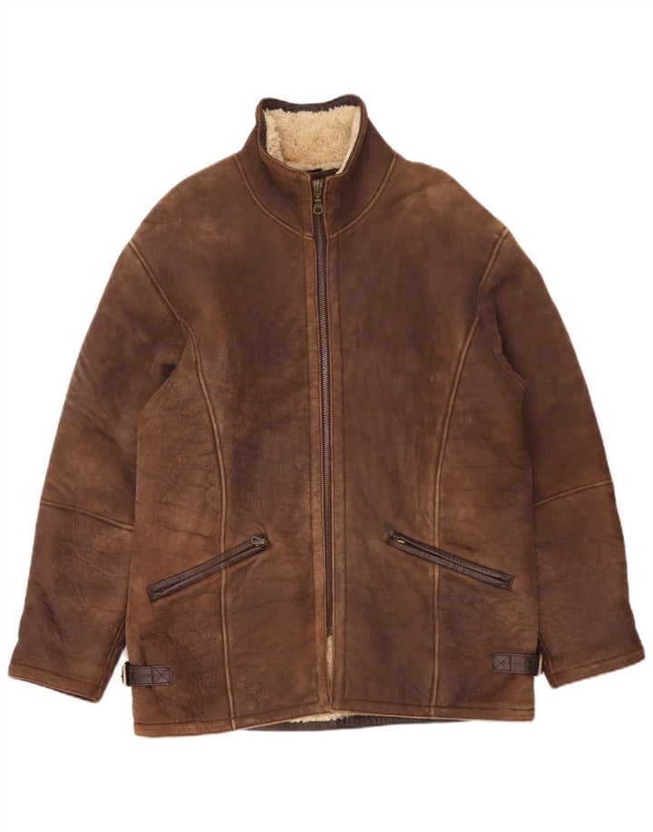 Vintage Herren Loose Fit Shearling Jacke UK 36 Small Braun