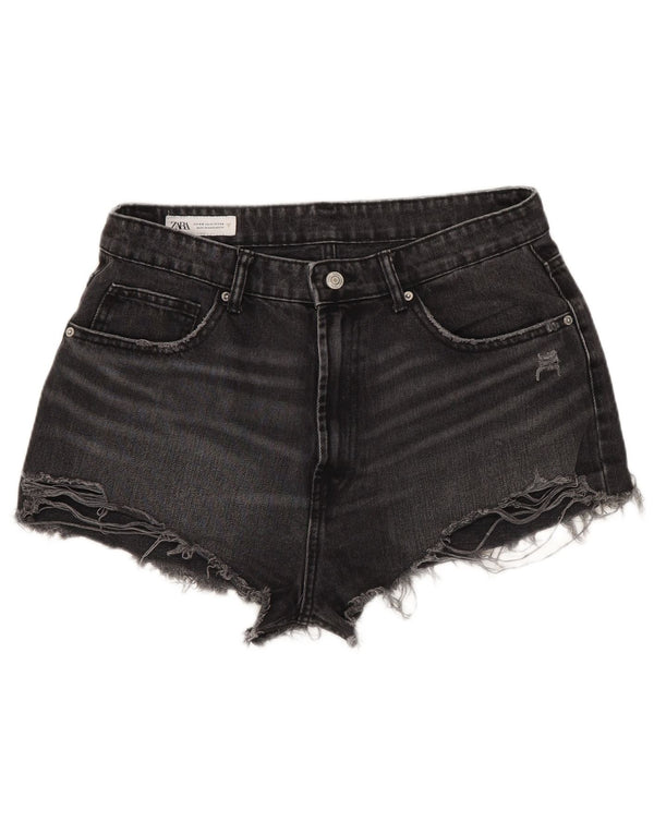 Zara Damen Denim Distressed Hotpants EU 44 XL W34 Graue Baumwolle