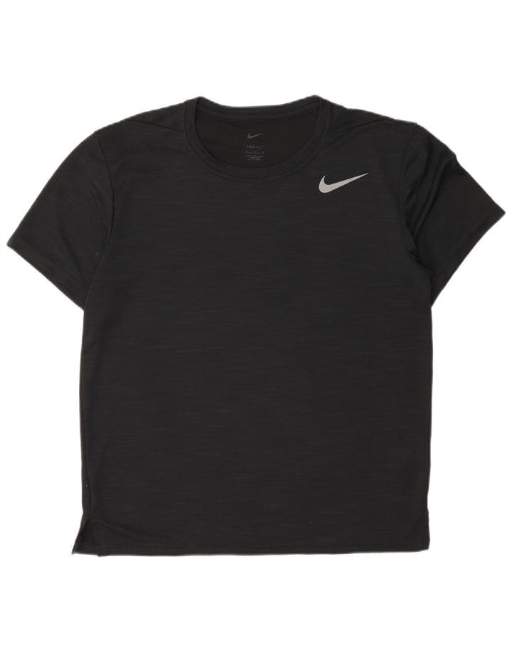 Nike Herren Dri Fit T-Shirt-Oberteil aus mittelschwarz meliertem Polyester