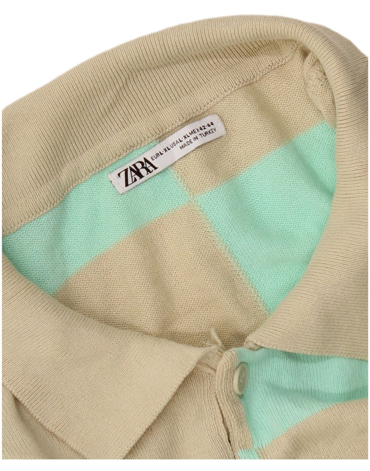 Zara Herren-Poloshirt, groß, beige, geometrisch