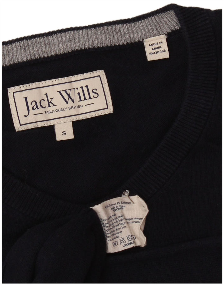 JACK WILLS Herren-Pullover mit V-Ausschnitt, Größe S, marineblaue Baumwolle