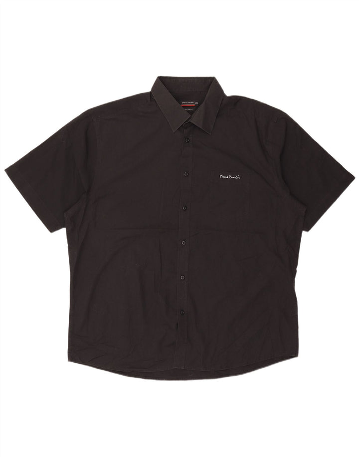Pierre Cardin Herren-Hemd, kurzärmelig, normale Passform, 3XL, Schwarz, Polyester