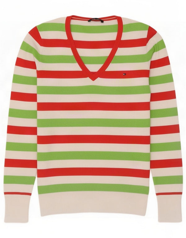 Tommy Hilfiger Womens V-Neck Jumper Sweater UK 10 Small Multicoloured