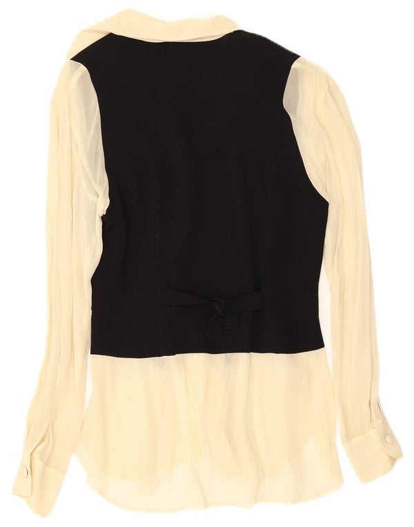 Moschino Damen-Hemdbluse UK 12 Mittelschwarzes Colourblock-Acetat