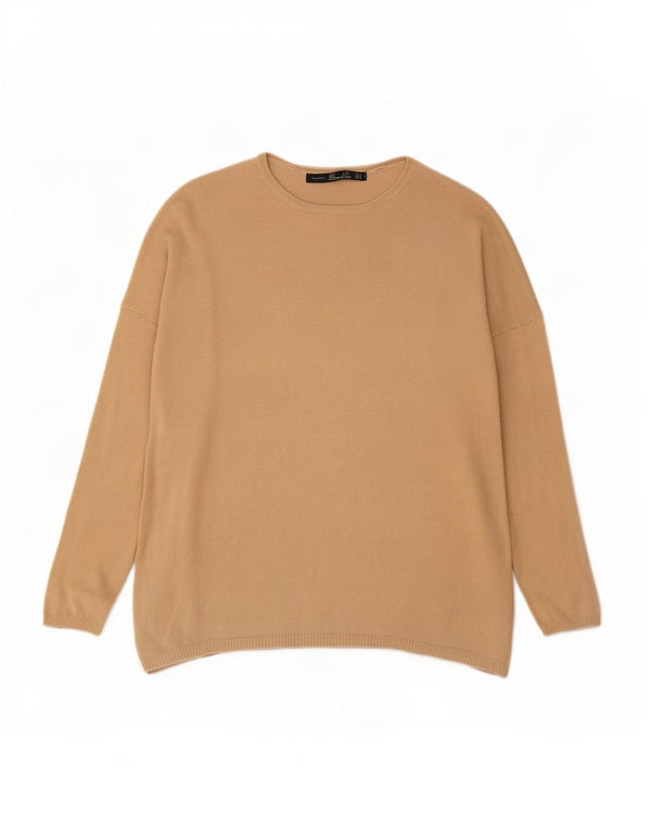 Zara Damen-Pullover, übergroß, Rundhalsausschnitt, Gr. 10, Größe S, Beige, Baumwolle