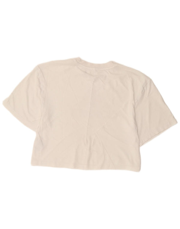 Adidas Damen Crop Graphic T-Shirt Top UK 6 XS Weiße Baumwolle