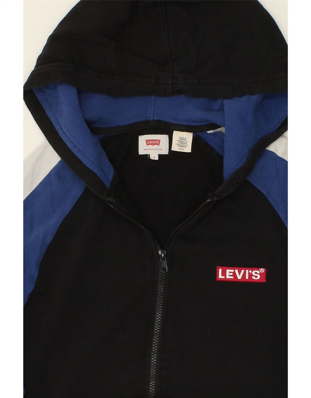 LEVI'S Mens Zip Hoodie Sweater Small Black Colourblock Cotton Vintage Levi's and Second-Hand Levi's from Messina Hembry 