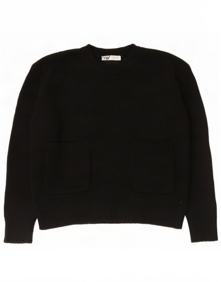 Zara Damen-Pullover, übergroß, Rundhalsausschnitt, Gr. 10, Größe S, Schwarz, Polyester