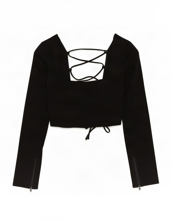 Zara Womens Long Sleeve Crop Top UK 8 Small Black Viscose