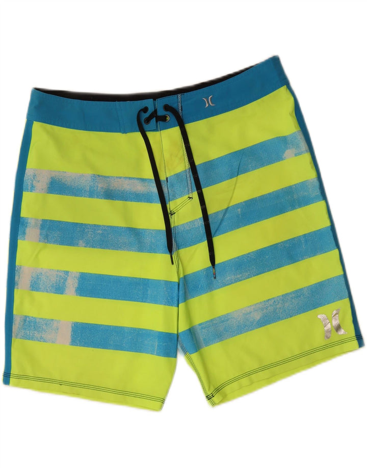 HURLEY Mens Phantom Swimming Shorts Large  Green Striped Polyester Vintage Hurley and Second-Hand Hurley from Messina Hembry 