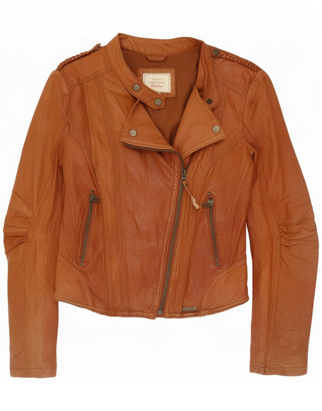 Bershka Damen Leder Bikerjacke UK 10 Small Braun