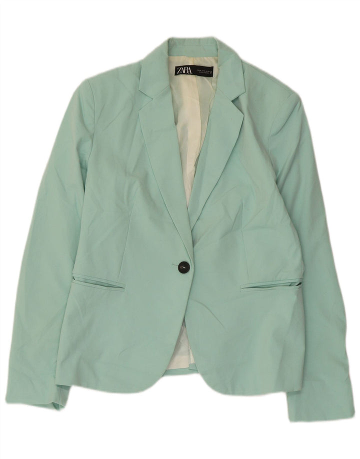 Zara Damen 1-Knopf-Blazerjacke EU 40 Mittelgrünes Polyester
