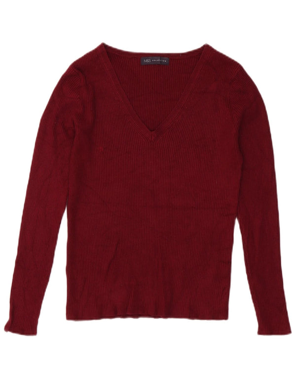 Marks & Spencer Damen-Pullover mit V-Ausschnitt, UK 10, Größe S, Burgunderrot, Viskose