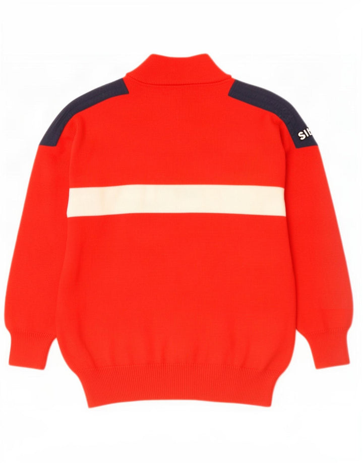 Silvy Herren-Pullover mit Reißverschluss am Hals, IT 50, mittelrote Colourblock-Wolle