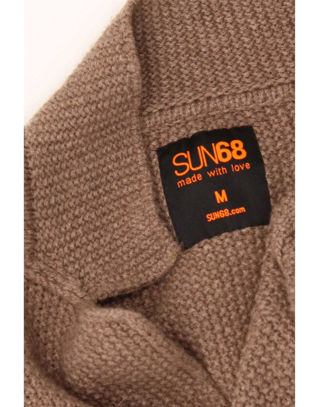 Sun68 Herren-Strickjacke aus mittelbrauner Wolle