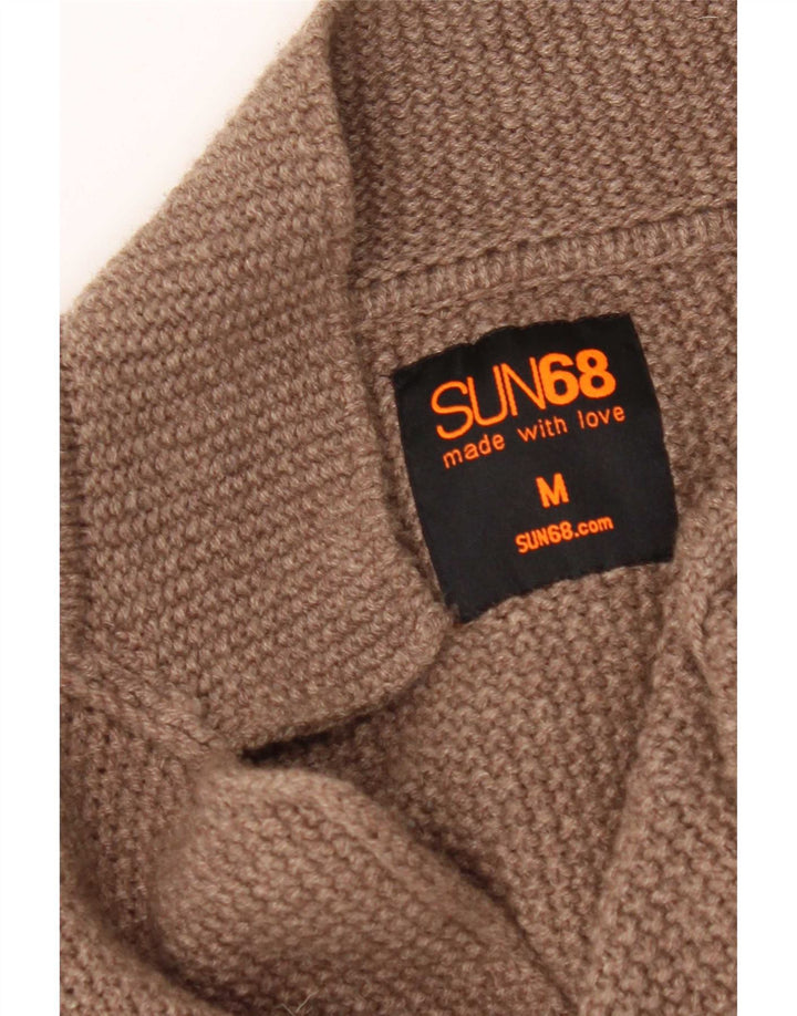 Sun68 Herren-Strickjacke aus mittelbrauner Wolle