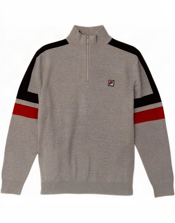 Fila Herren-Pullover mit Reißverschluss am Hals, mittelgraue Colourblock-Baumwolle