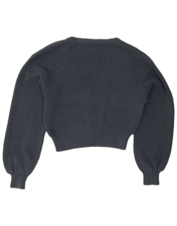 Zara Damen Crop Cardigan Pullover UK 10 Small Marineblaue Baumwolle
