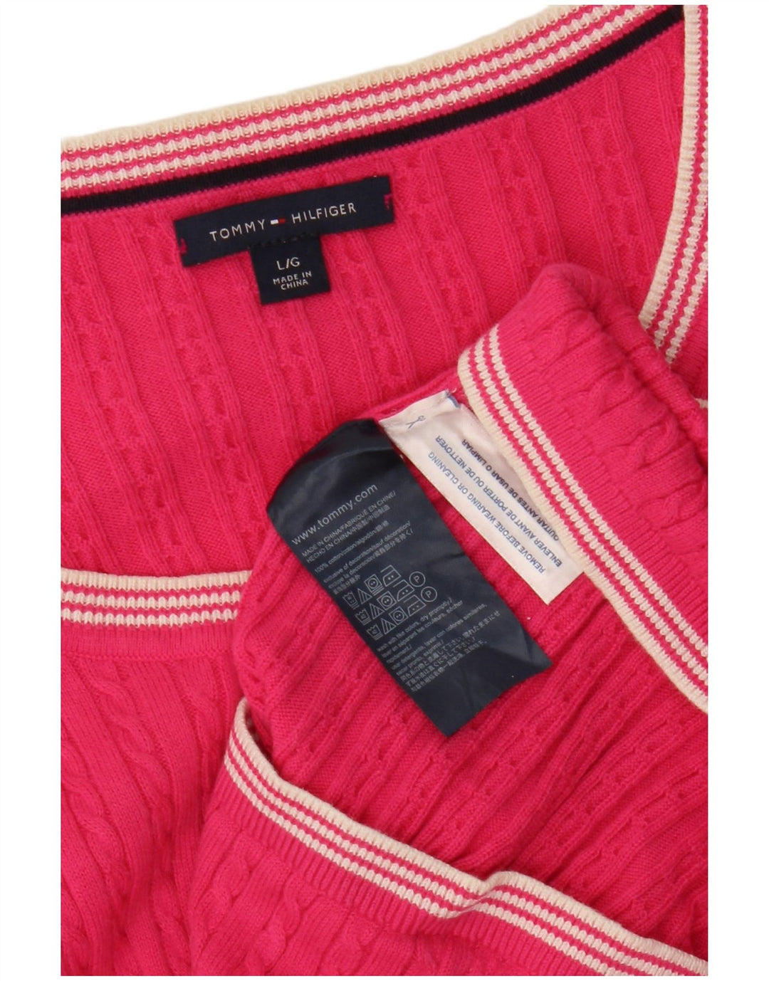 TOMMY HILFIGER Damen-Pullover mit U-Boot-Ausschnitt, UK 14, Größe L, Rosa, Baumwolle
