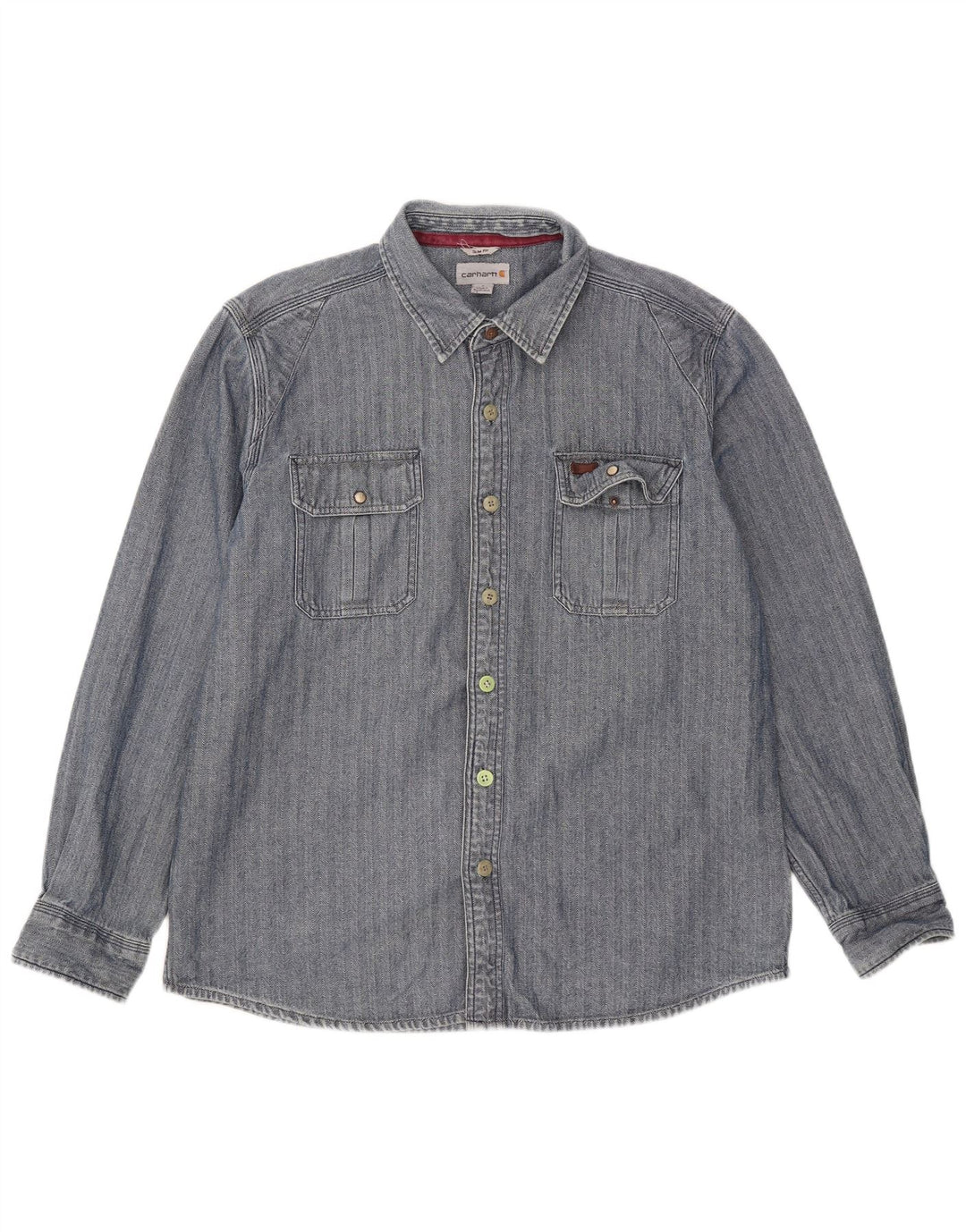 Carhartt Herren-Slim-Fit-Hemd, groß, blaue Fischgräten-Baumwolle