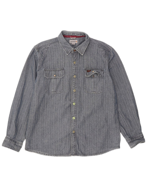 Carhartt Herren-Slim-Fit-Hemd, groß, blaue Fischgräten-Baumwolle