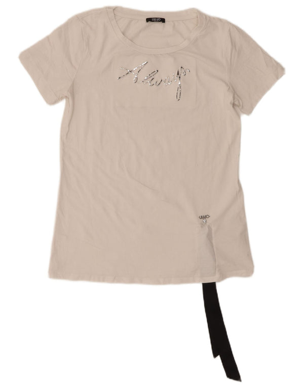 Liu Jo Damen-T-Shirt mit Grafik, UK 10, Größe S, weiße Baumwolle