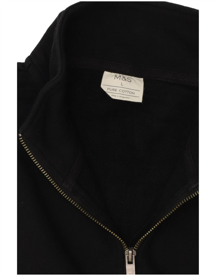 Marks & Spencer Herren-Sweatshirt mit 1/4-Reißverschluss, groß, aus schwarzer Baumwolle