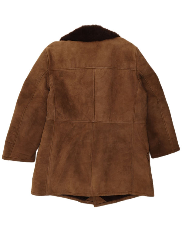 Vintage Herren Shearling Zweireihiger Mantel IT 54 2XL Braunes Shearling