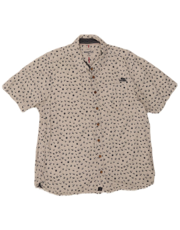 Weird Fish Herren-Kurzarmhemd mit abstraktem Muster, 2XL, weiße Baumwolle