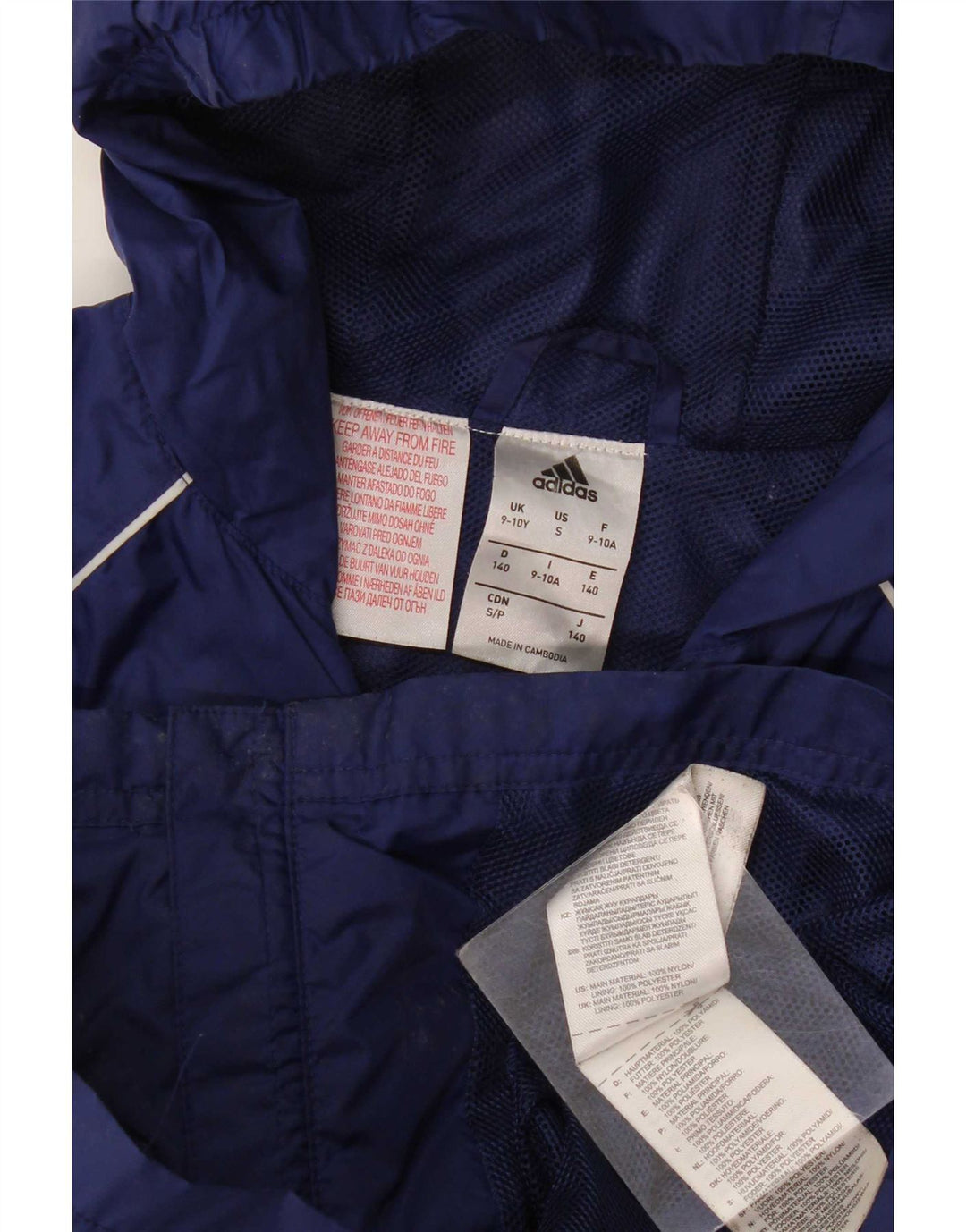 Adidas Jungen Regenjacke mit Kapuze, 9–10 Jahre, marineblaues Polyamid