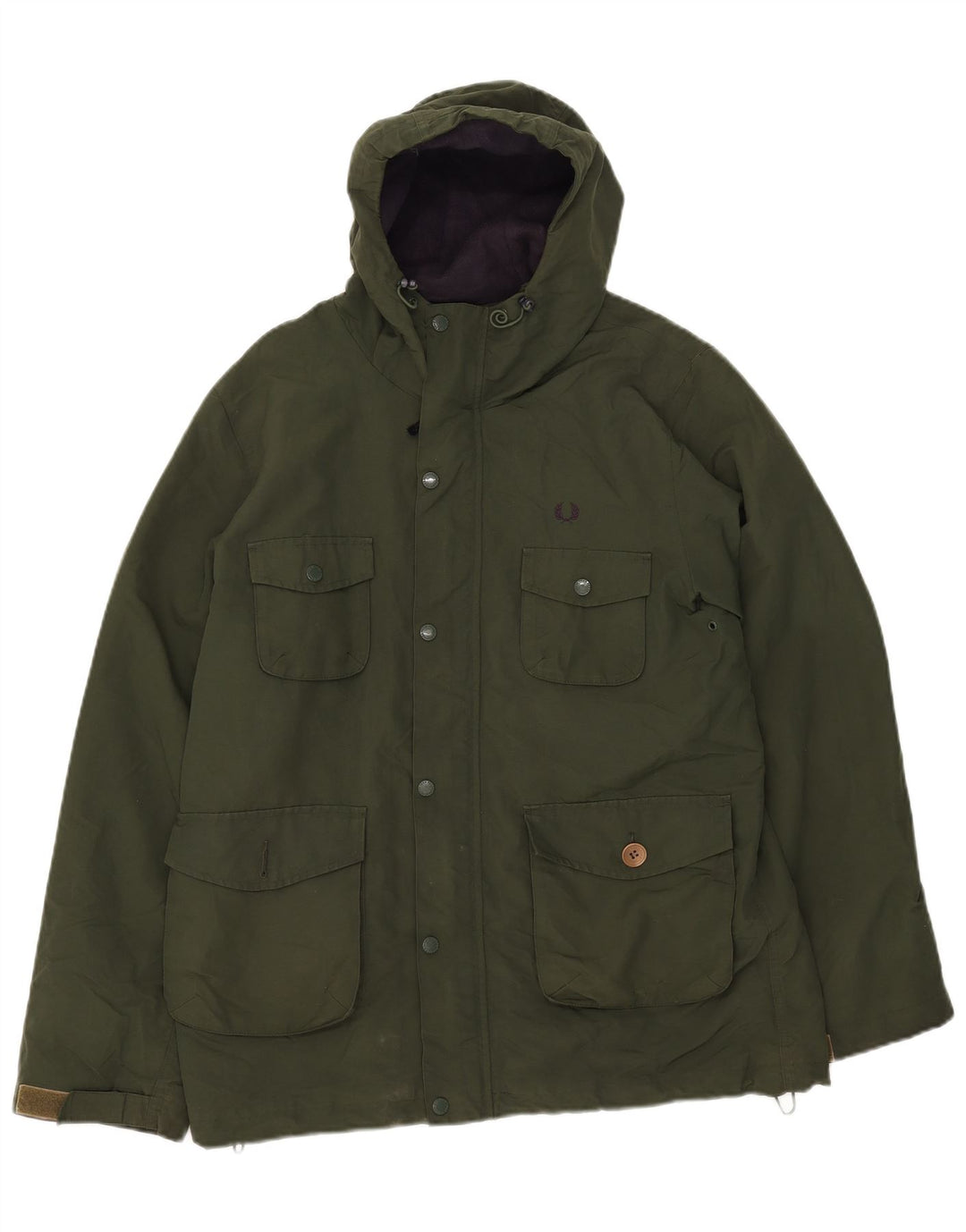 Fred Perry Herren-Windbreakerjacke mit Kapuze, UK 38, mittelgrünes Nylon