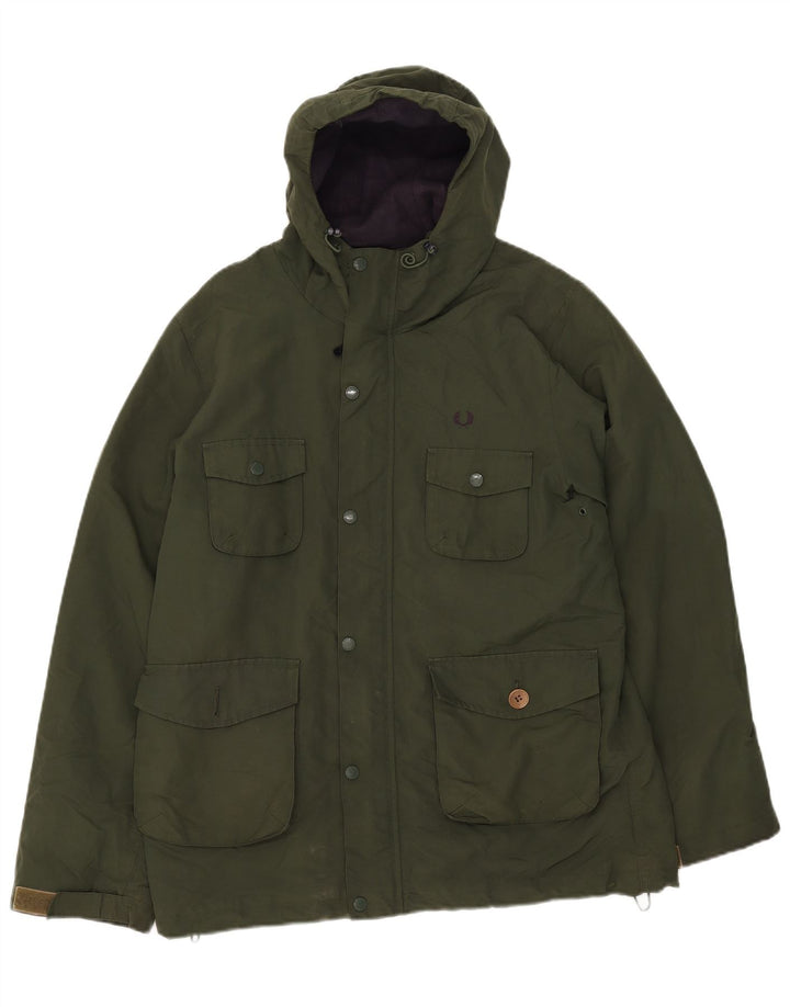 Fred Perry Herren-Windbreakerjacke mit Kapuze, UK 38, mittelgrünes Nylon