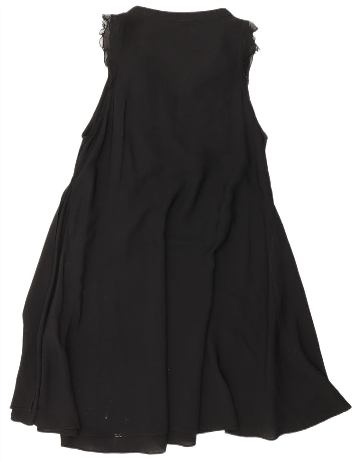 ZARA Damen A-Linien-Kleid mit Rüschen vorne, UK 18, XL, Schwarz, Polyester