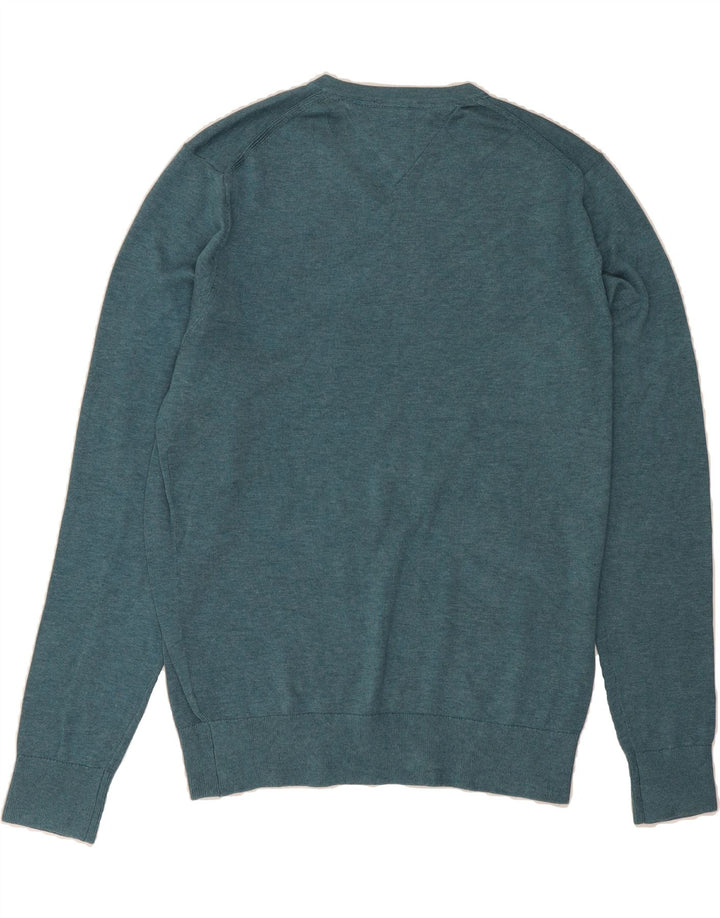 TOMMY HILFIGER Mens V-Neck Jumper Sweater Small Blue Cotton Vintage Tommy Hilfiger and Second-Hand Tommy Hilfiger from Messina Hembry 
