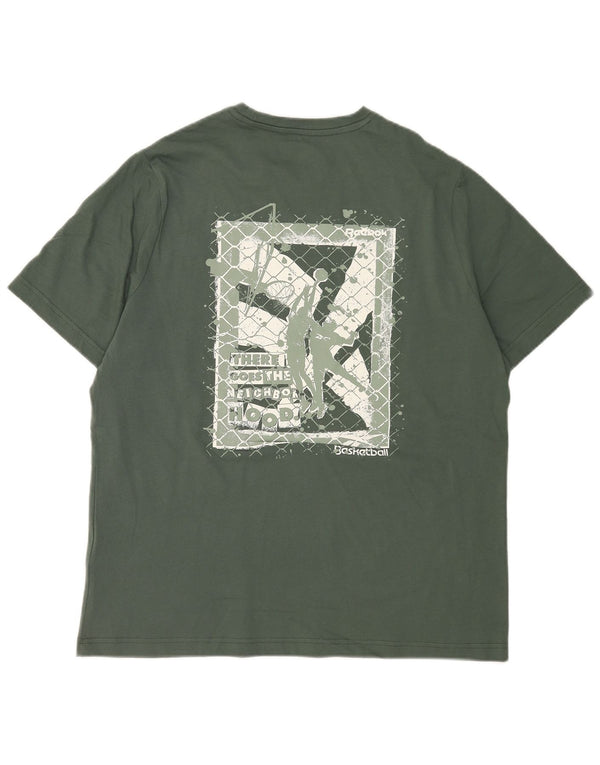 Reebok Herren Grafik-T-Shirt-Oberteil aus mittelgrüner Baumwolle