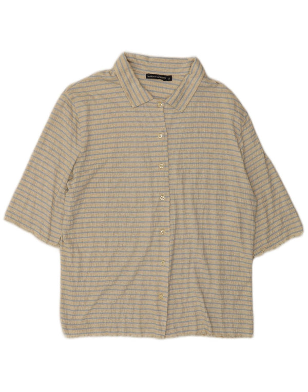 Marina Yachting Damen Kurzarm-Hemdbluse UK 14 Mittelbeige gestreift