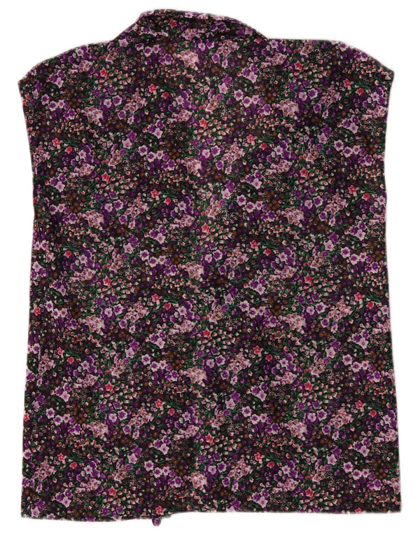 Vintage Damen Ärmelloses Cardigan Top UK 16 Großes Mehrfarbiges Blumenmuster