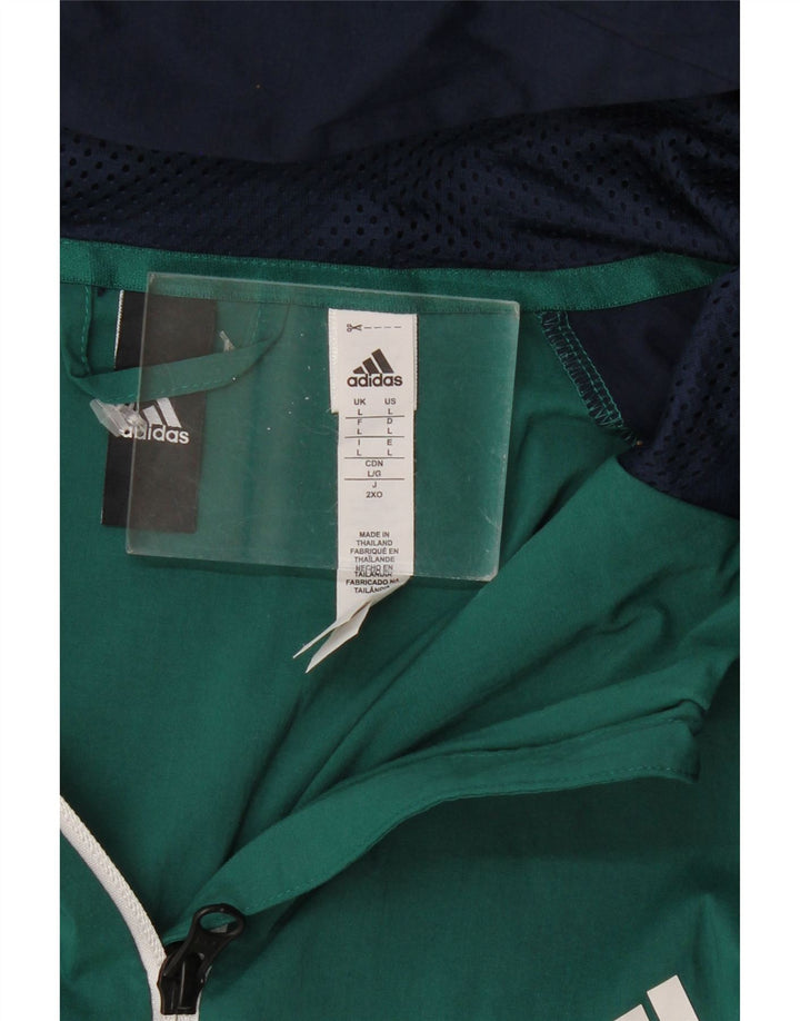 ADIDAS Herren-Trainingsanzug mit Kapuze, Oberteil, Jacke, groß, grünes Colourblock-Nylon