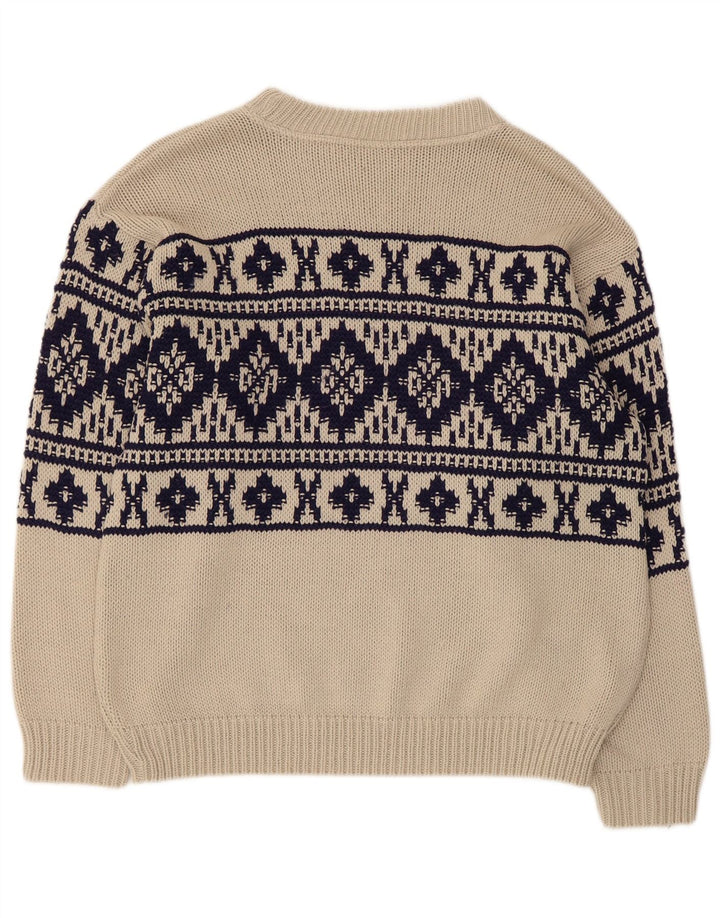 Vintage Herren-Pullover mit U-Boot-Ausschnitt, Mittelbeige, Fair Isle