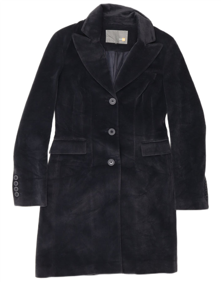 Vintage Damen Mantel UK 10 Small Marineblau Polyester